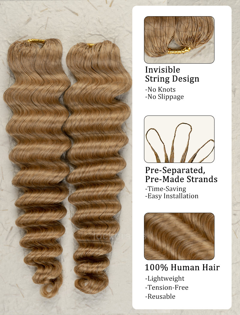 Knotless Pre-Separated Crochet Hair Human Hair Deep Wave Honey Blonde Color #27