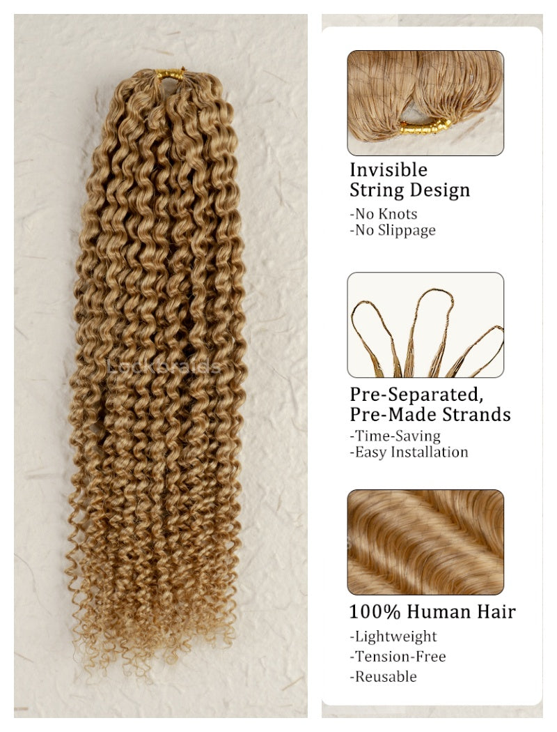 Lockbraids Knotless Pre-Separated Feather Crochet Hair Human Hair Water Wave Honey Blonde Color #27