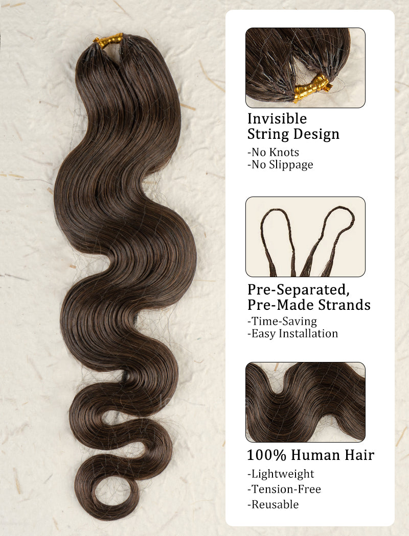 Knotless Pre-Separated Crochet Hair Human Hair Body Wave Medium Brown Color #4
