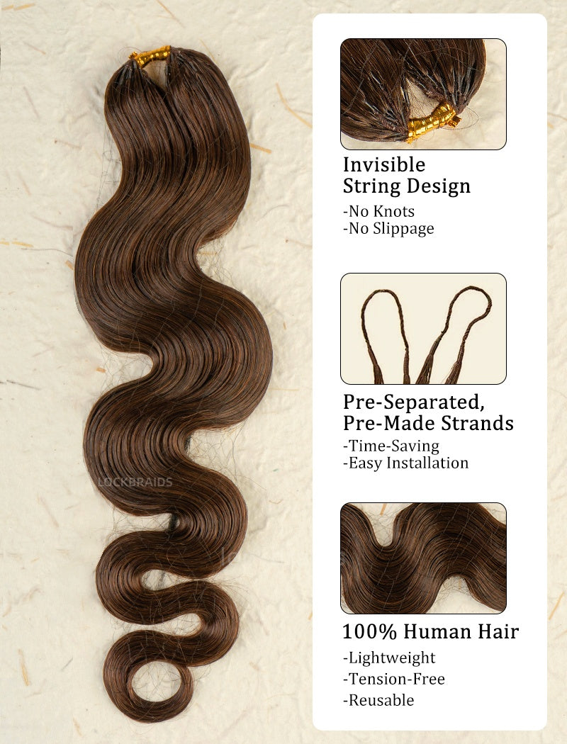Lockbraids Knotless Pre-Separated Feather Crochet Hair Human Hair Body Wave Medium Brown Color #4