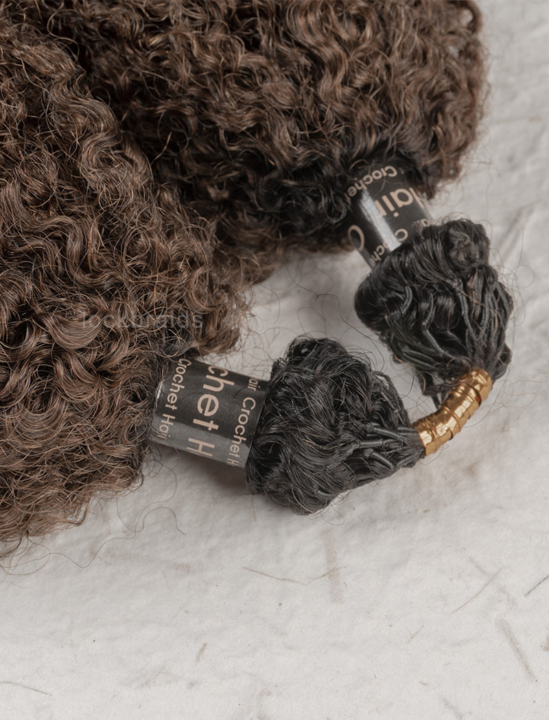 Knotless Pre-Separated Crochet Hair Human Hair Kinky Curly T1B/4 Ombre Color With Dark Roots