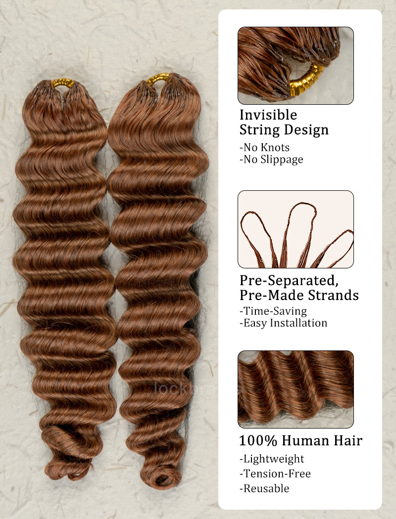 Knotless Pre-Separated Crochet Hair Human Hair Deep Wave Light Brown Color #30