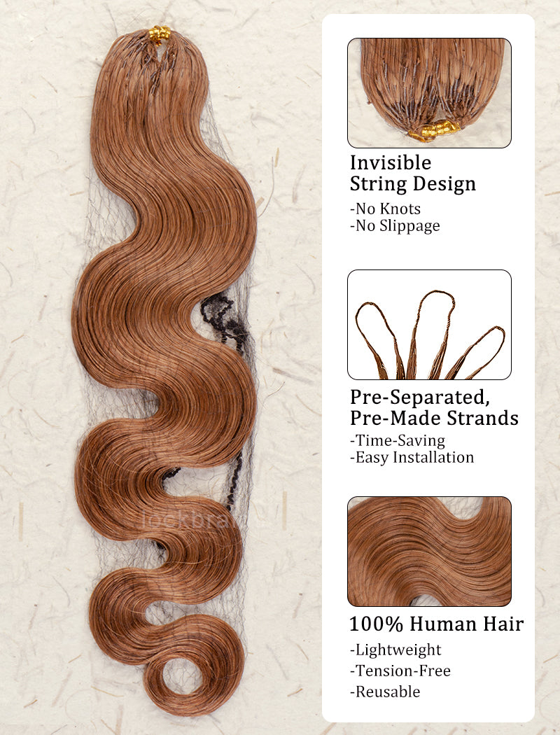 Lockbraids Knotless Pre-Separated Feather Crochet Hair Human Hair Body Wave Light Brown Color #30