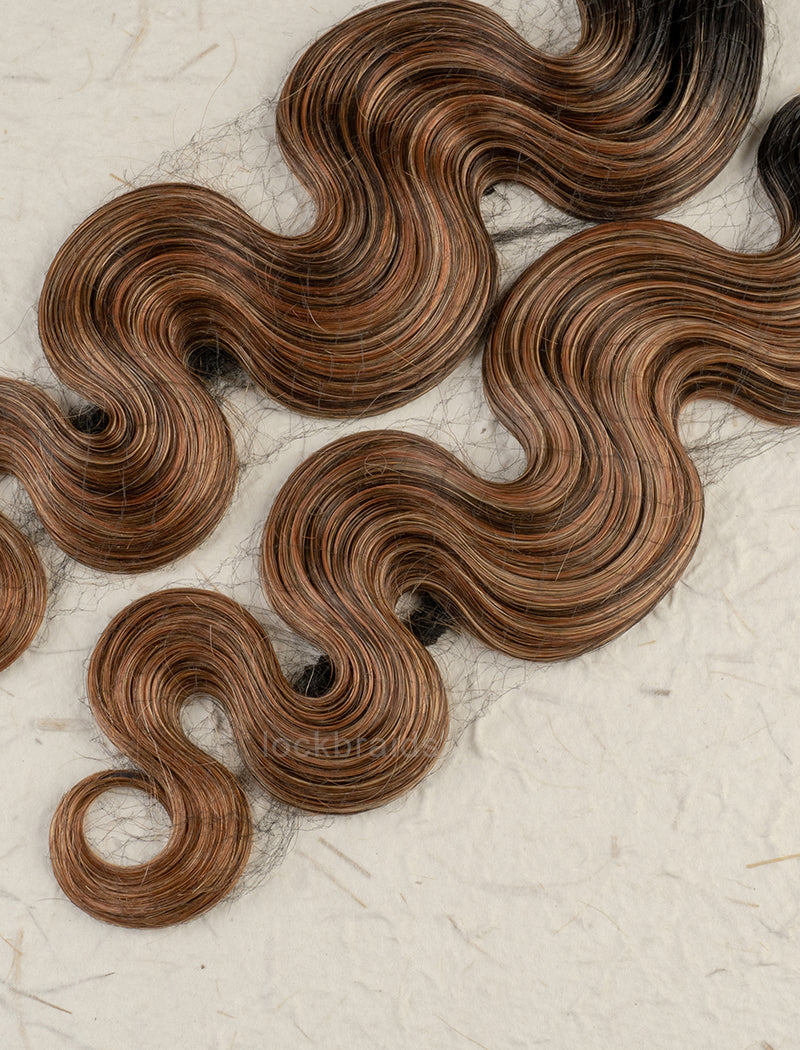 Lockbraids Knotless Pre-Separated Feather Crochet Hair Human Hair Body Wave T1B-Mix 4/27/30 Color Blend