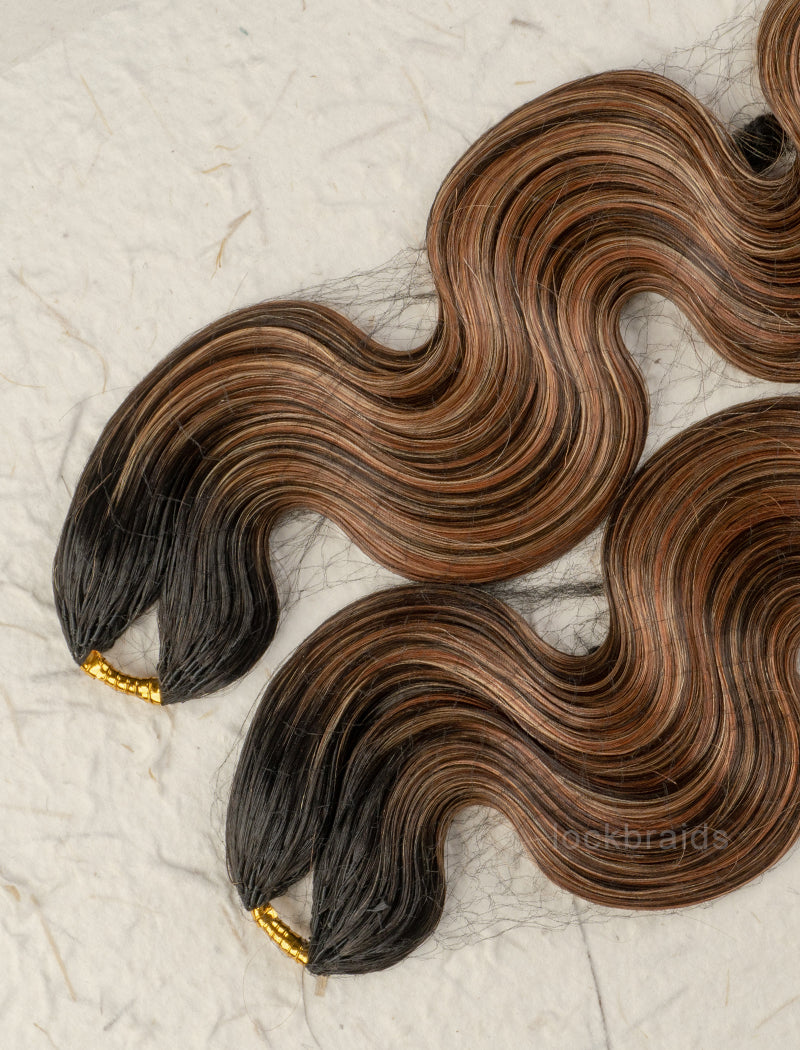 Lockbraids Knotless Pre-Separated Feather Crochet Hair Human Hair Body Wave T1B-Mix 4/27/30 Color Blend