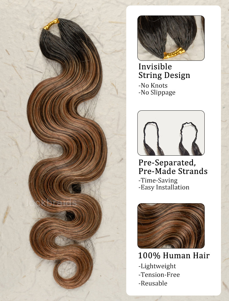 Lockbraids Knotless Pre-Separated Feather Crochet Hair Human Hair Body Wave T1B-Mix 4/27/30 Color Blend