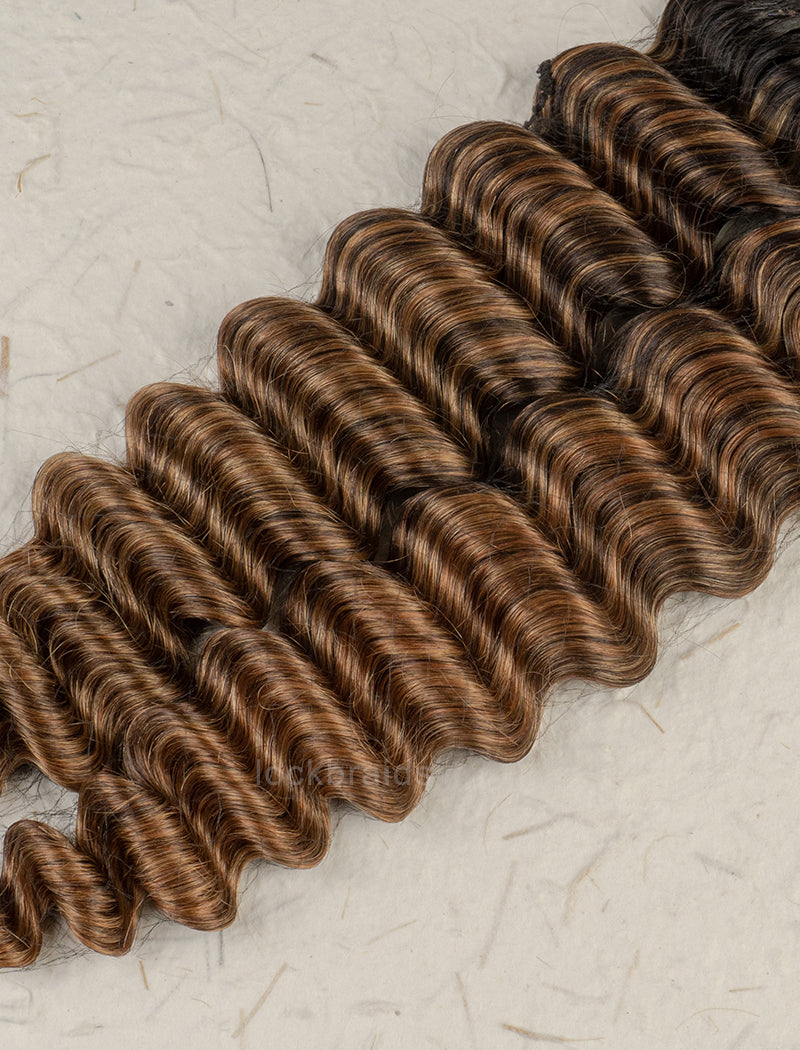 Knotless Pre-Separated Crochet Hair Human Hair Deep Wave T1B-Mix 4/27/30 Color Blend