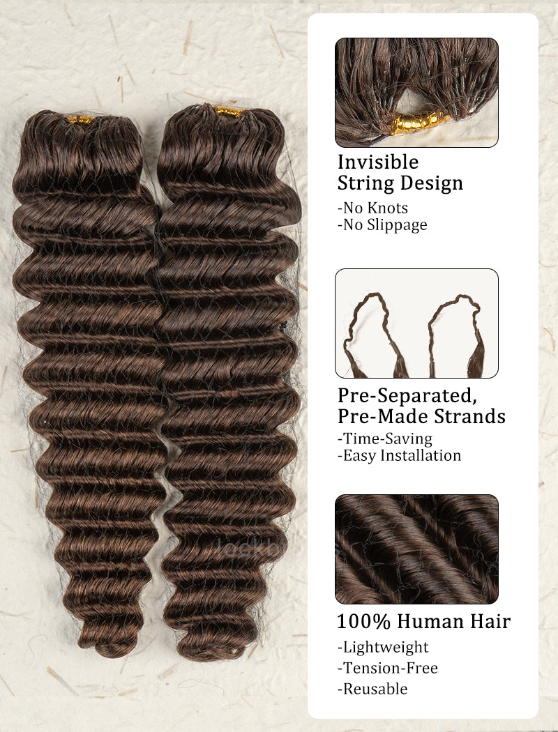 Knotless Pre-Separated Crochet Hair Human Hair Deep Wave Medium Brown Color #4