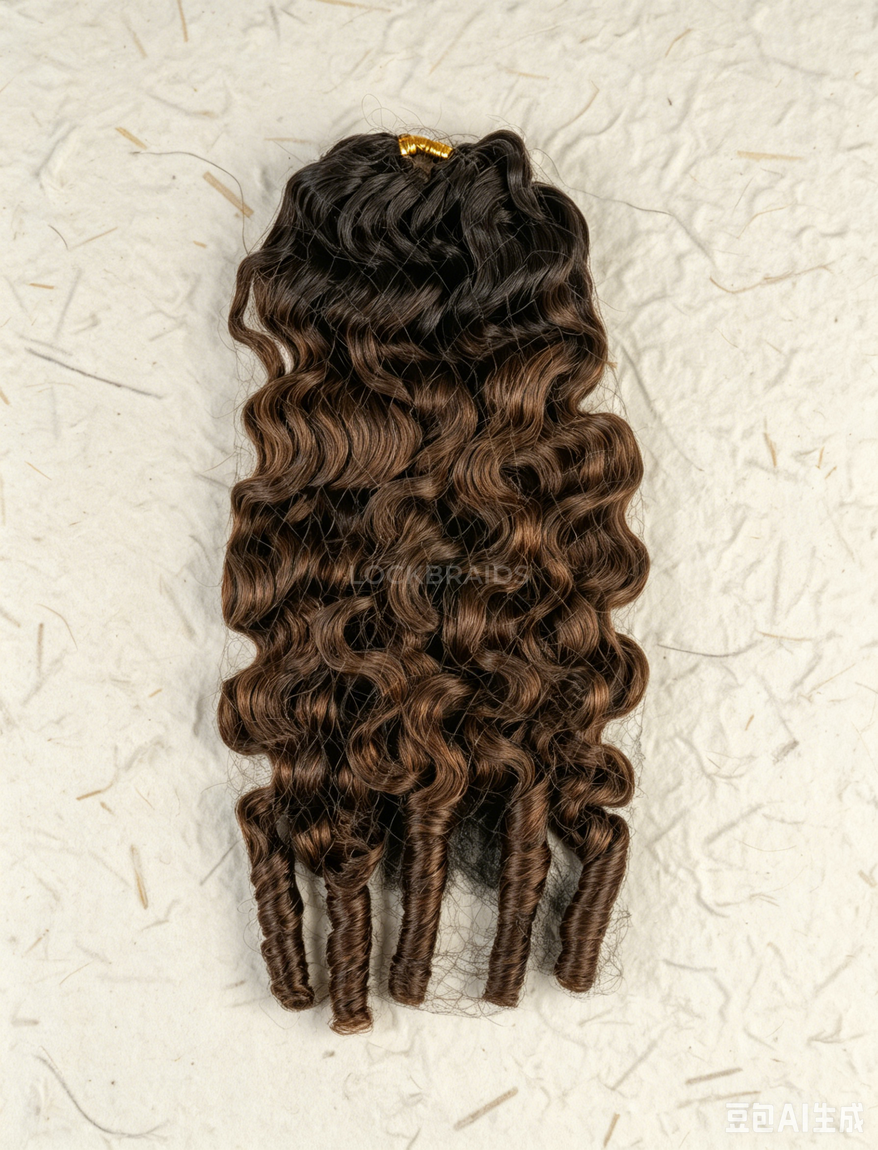 Lockbraids Knotless Pre-Separated Feather Crochet Hair Human Hair Burmese Curly Medium Brown Color T1B/4
