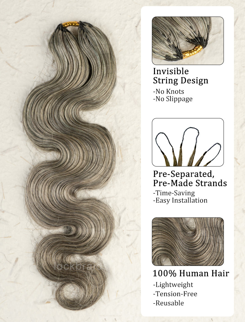 Lockbraids Knotless Pre-Separated Feather Crochet Hair Human Hair Body Wave Salt and Pepper 85% Grey
