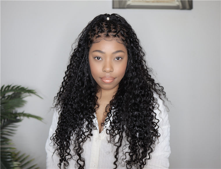 Human Hair Full Lace Braided Wig Glueless Small Boho Knotless Braids With Baby Hair