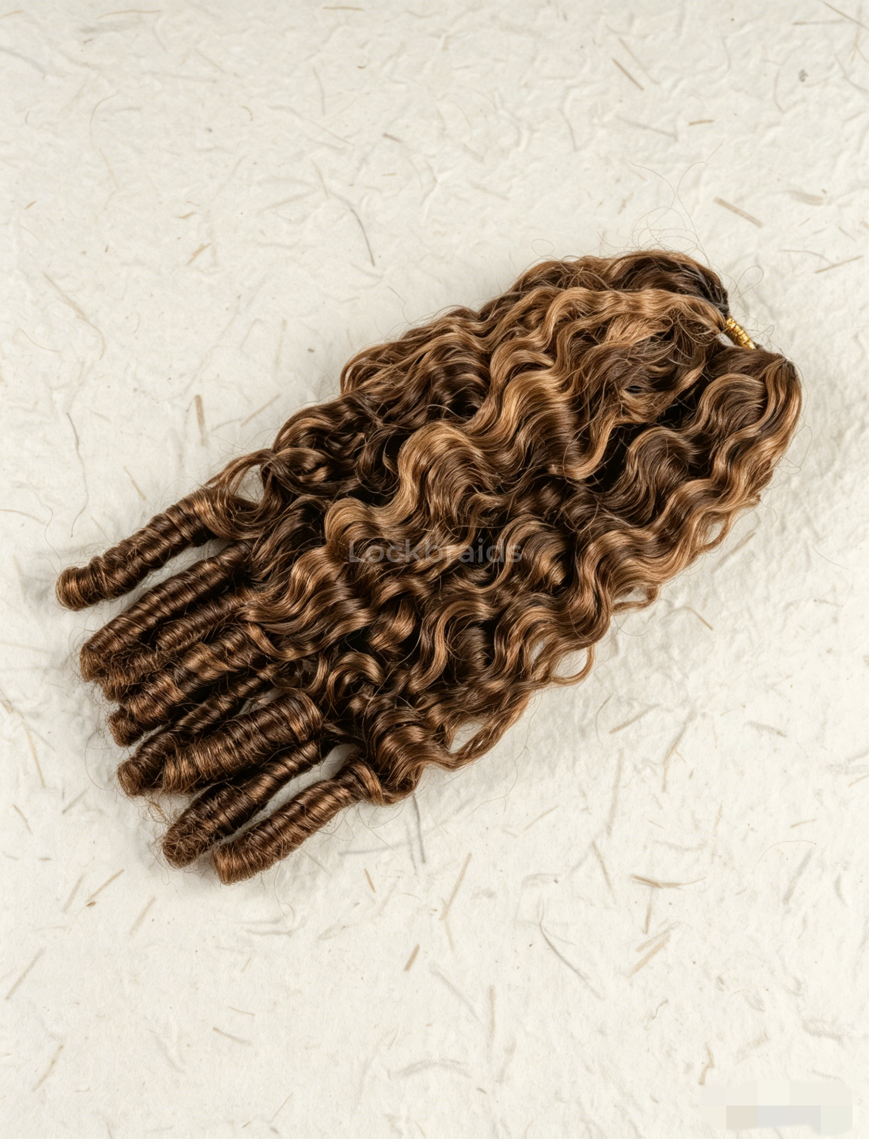 Lockbraids Knotless Pre-Separated Feather Crochet Hair Human Hair Burmese Curly Brown Color 4/30 Mixed