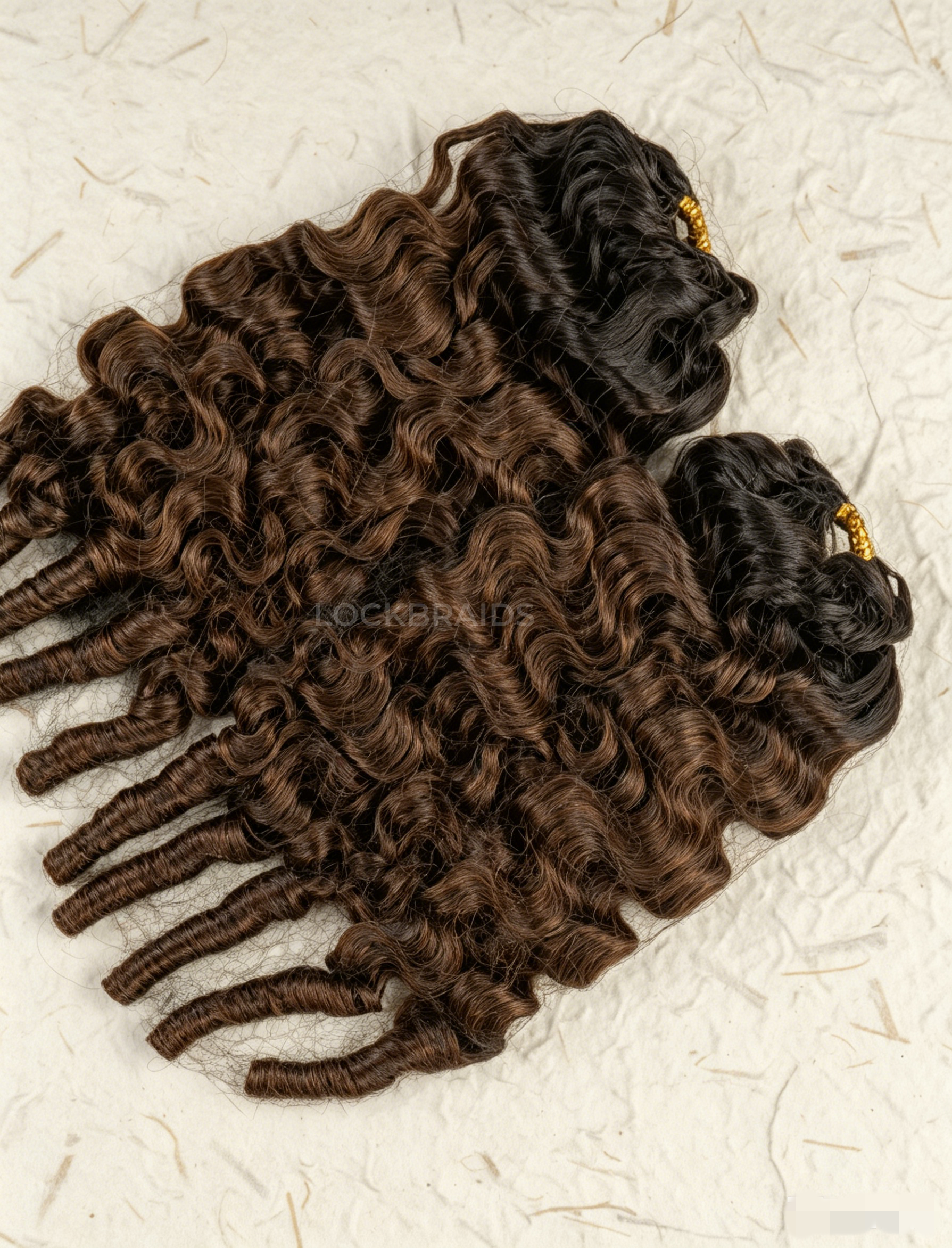 Lockbraids Knotless Pre-Separated Feather Crochet Hair Human Hair Burmese Curly Medium Brown Color T1B/4