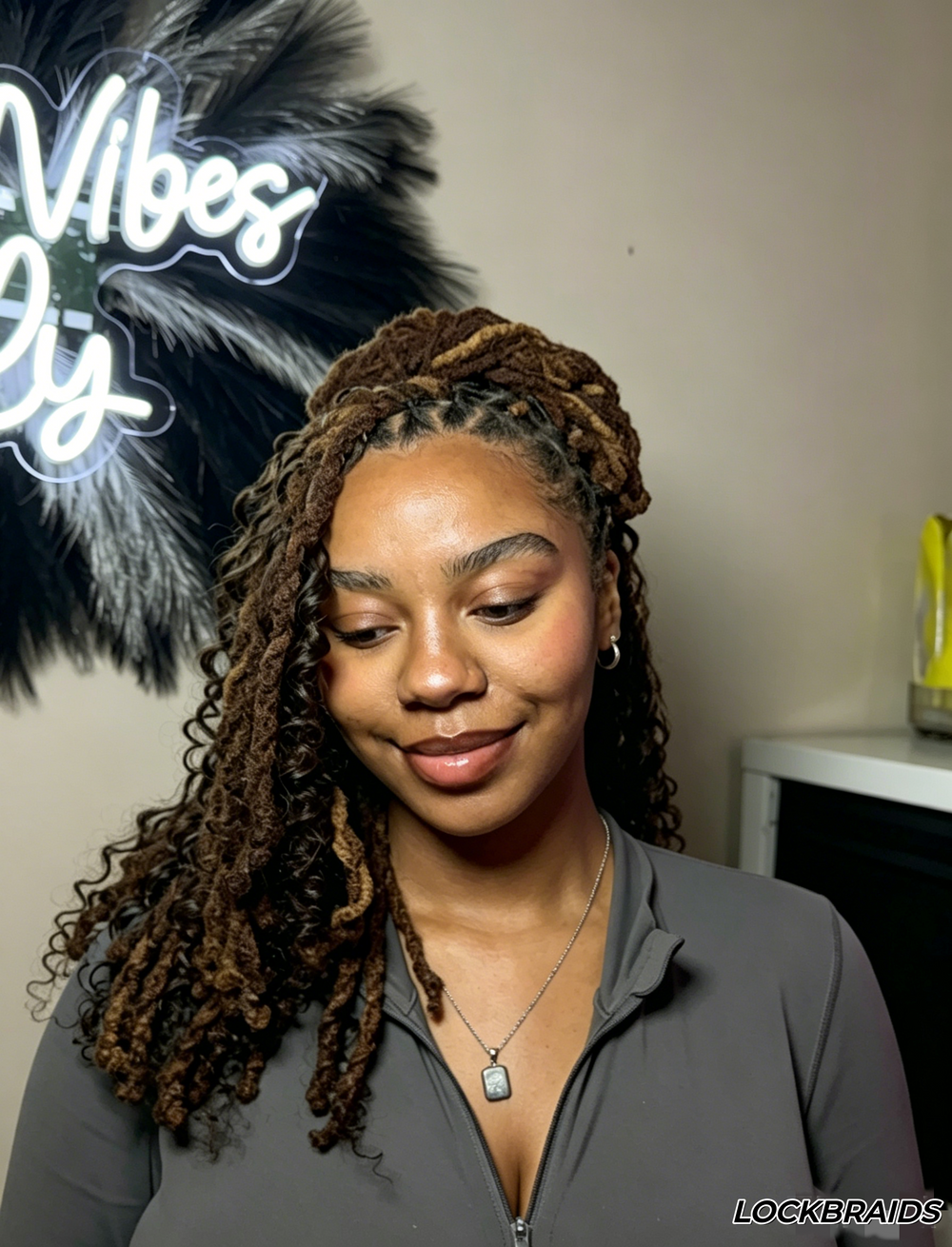 Lockbraids Knotless Pre-Separated Feather Crochet Hair Human Hair Deep Wave Medium Brown Color #4