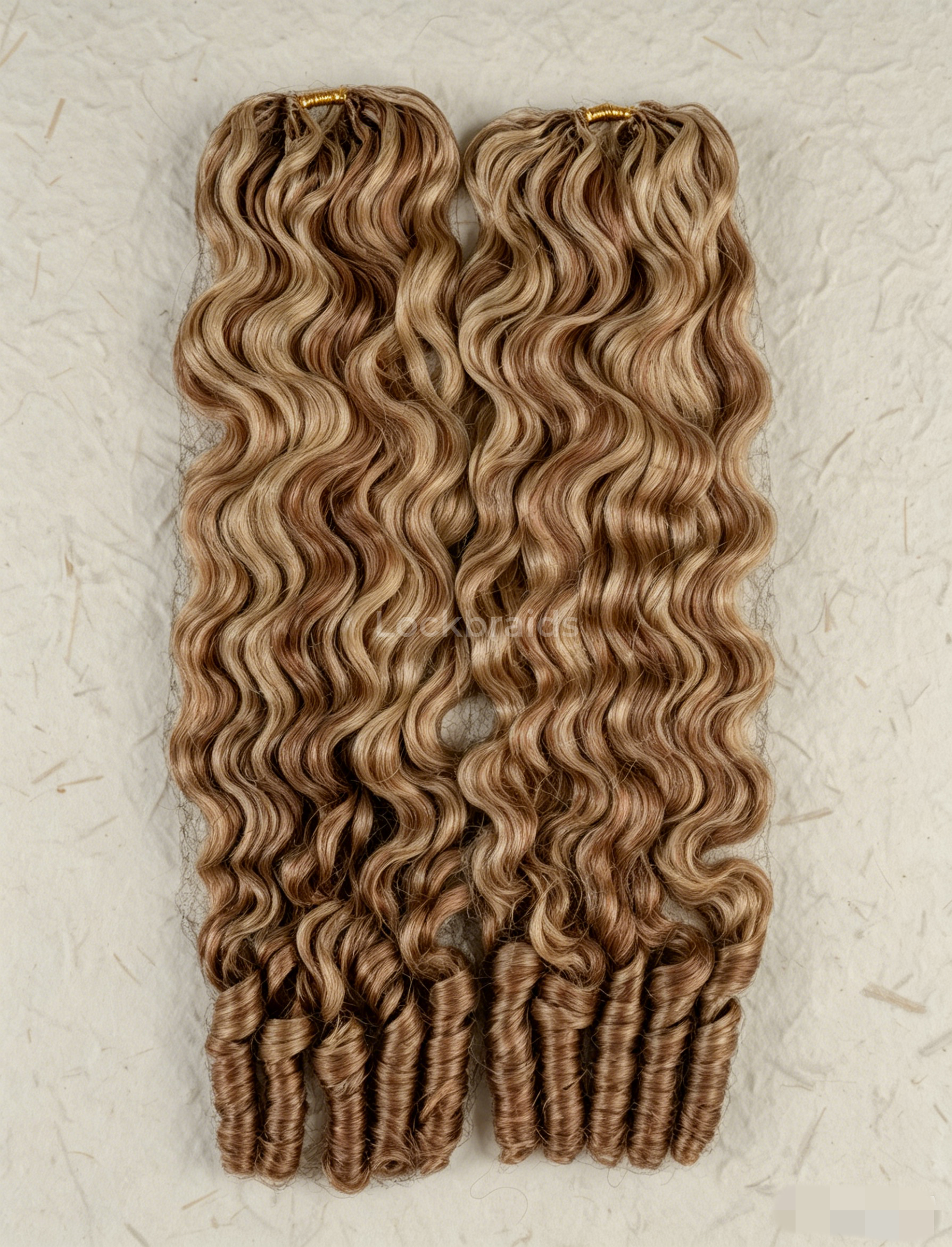 Lockbraids Knotless Pre-Separated Feather Crochet Hair Human Hair Burmese Curly Brown and Blonde Color 27/30 Mixed