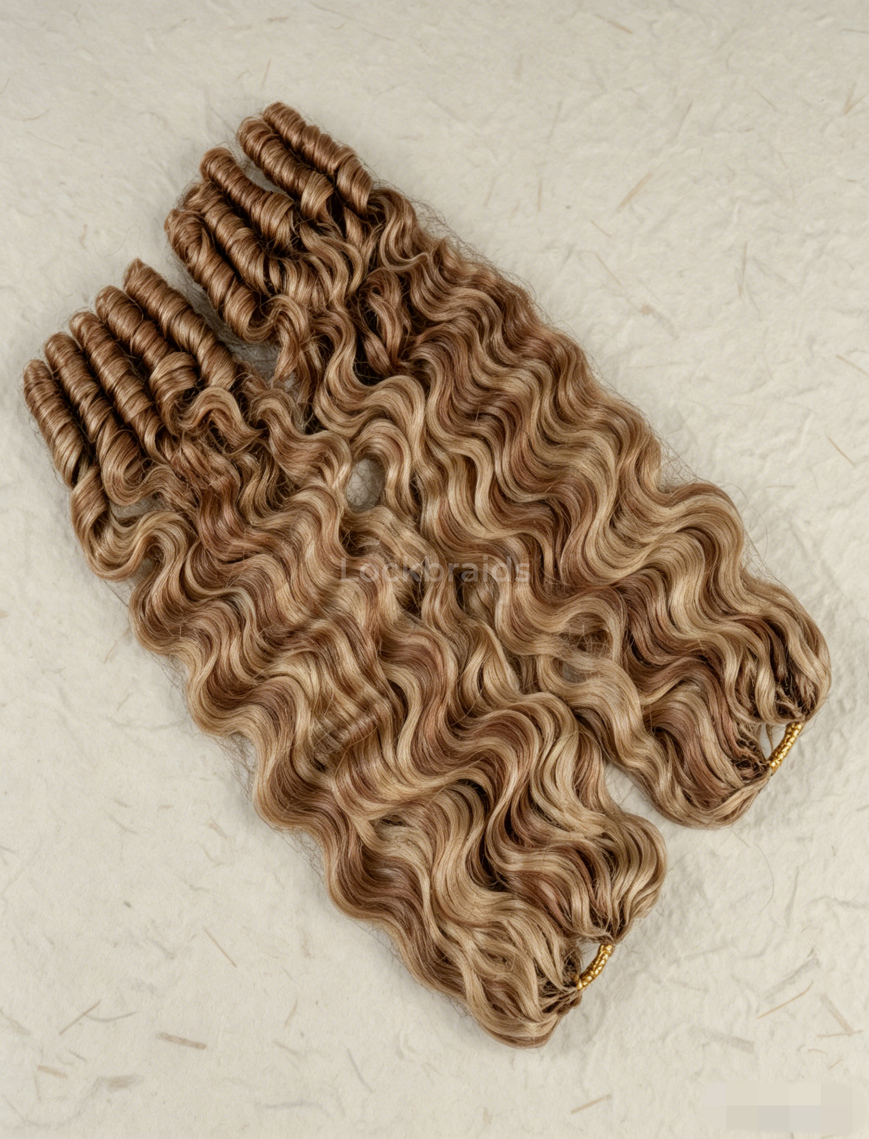 Lockbraids Knotless Pre-Separated Feather Crochet Hair Human Hair Burmese Curly Brown and Blonde Color 27/30 Mixed