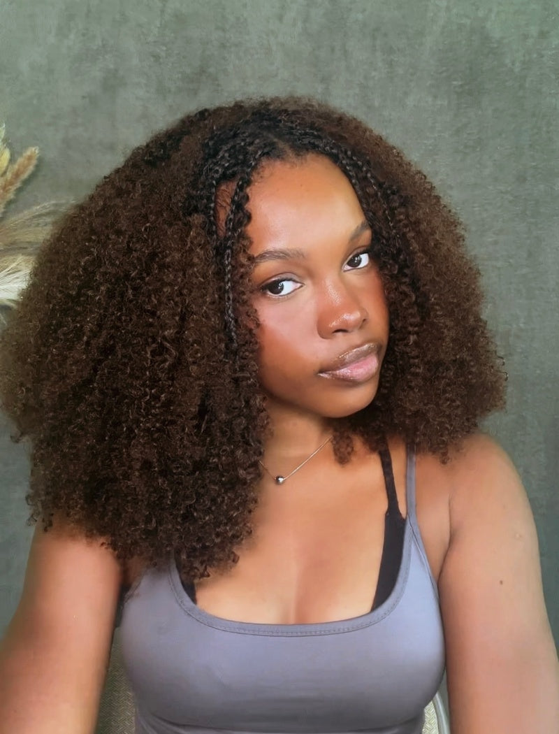 Lockbraids Knotless Pre-Separated Feather Crochet Hair Human Hair Kinky Curly T1B/4 Ombre Color With Dark Roots