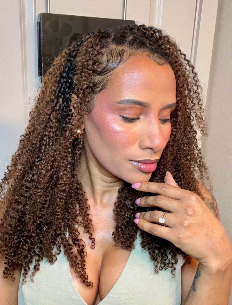 Lockbraids Knotless Pre-Separated Feather Crochet Hair Human Hair Kinky Curly T1B/4 Ombre Color With Dark Roots