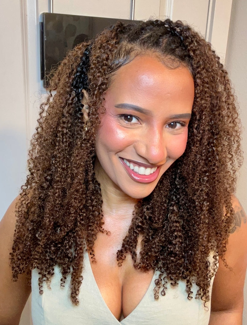 Lockbraids Knotless Pre-Separated Feather Crochet Hair Human Hair Kinky Curly T1B/4 Ombre Color With Dark Roots