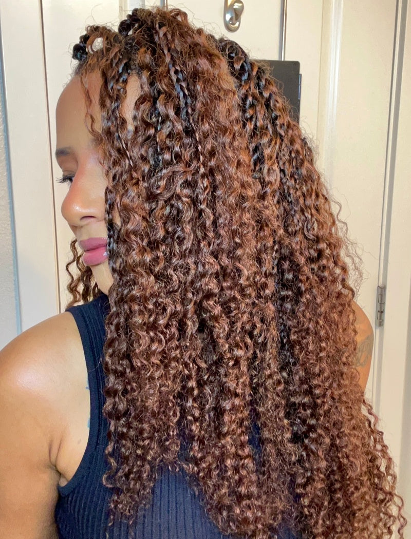 Lockbraids Knotless Pre-Separated Feather Crochet Hair Human Hair Burmese Curly Medium Brown Color T1B/4