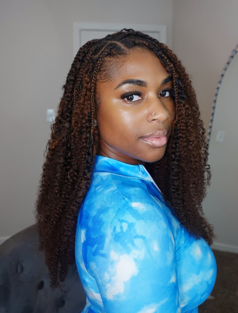 Lockbraids Knotless Pre-Separated Feather Crochet Hair Human Hair Kinky Curly T1B/4 Ombre Color With Dark Roots