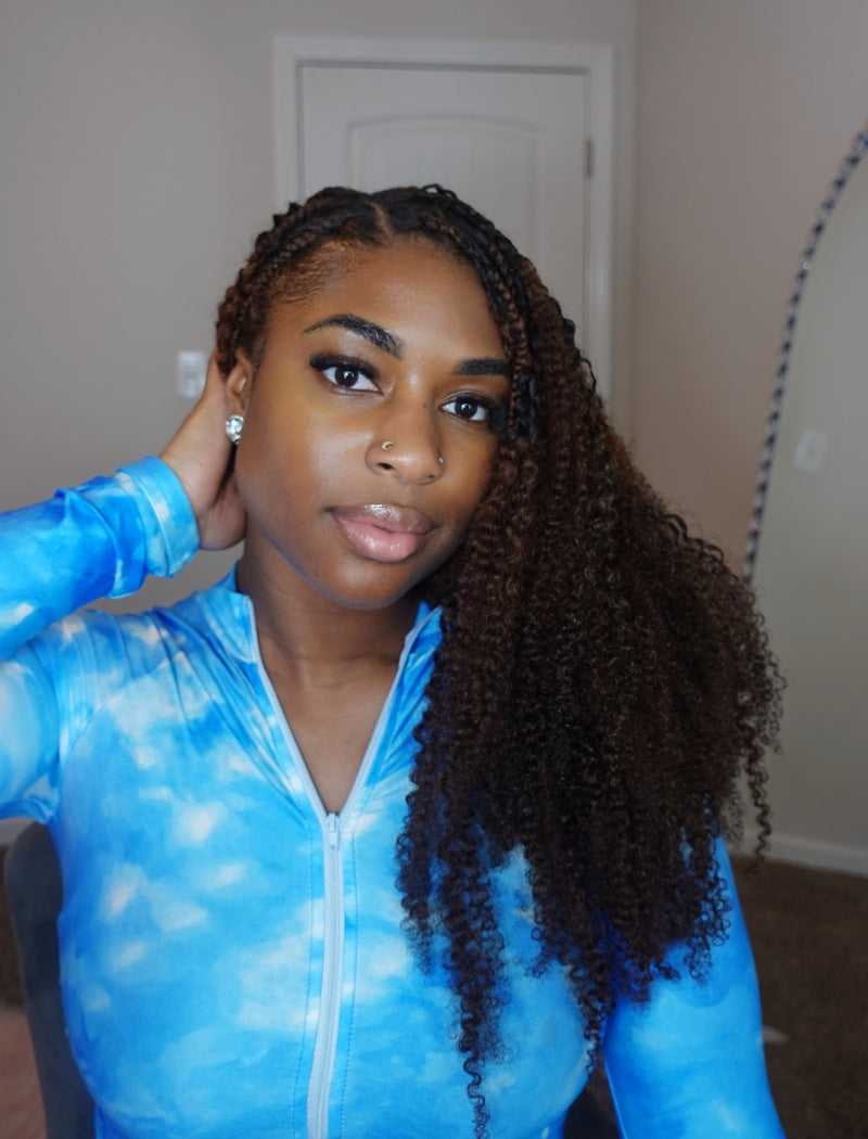 Lockbraids Knotless Pre-Separated Feather Crochet Hair Human Hair Kinky Curly T1B/4 Ombre Color With Dark Roots