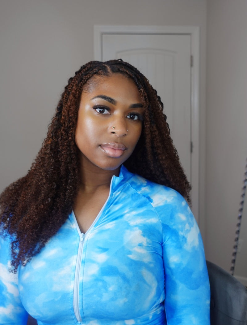 Lockbraids Knotless Pre-Separated Feather Crochet Hair Human Hair Kinky Curly T1B/4 Ombre Color With Dark Roots