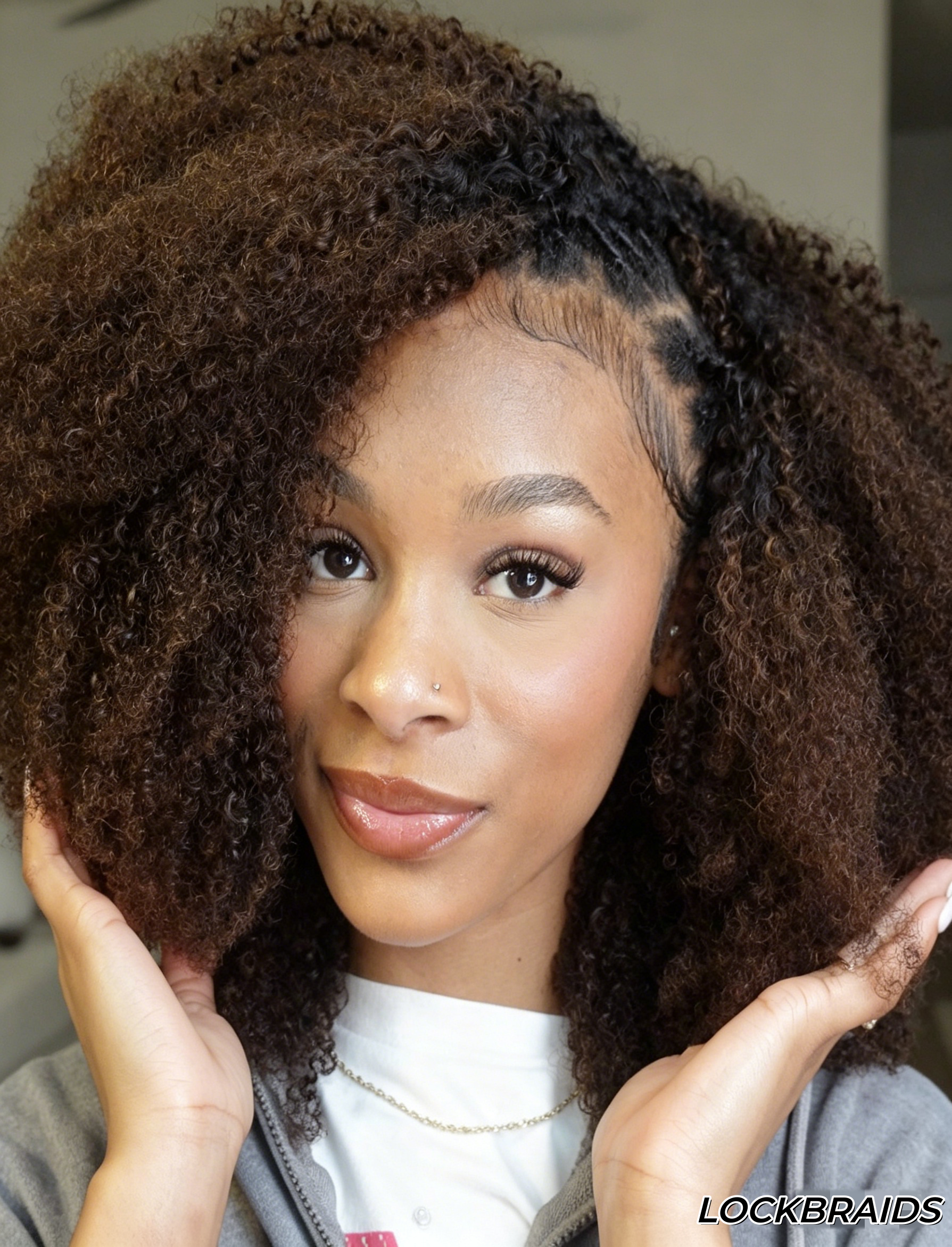 Lockbraids Knotless Pre-Separated Feather Crochet Hair Human Hair Kinky Curly T1B/4 Ombre Color With Dark Roots