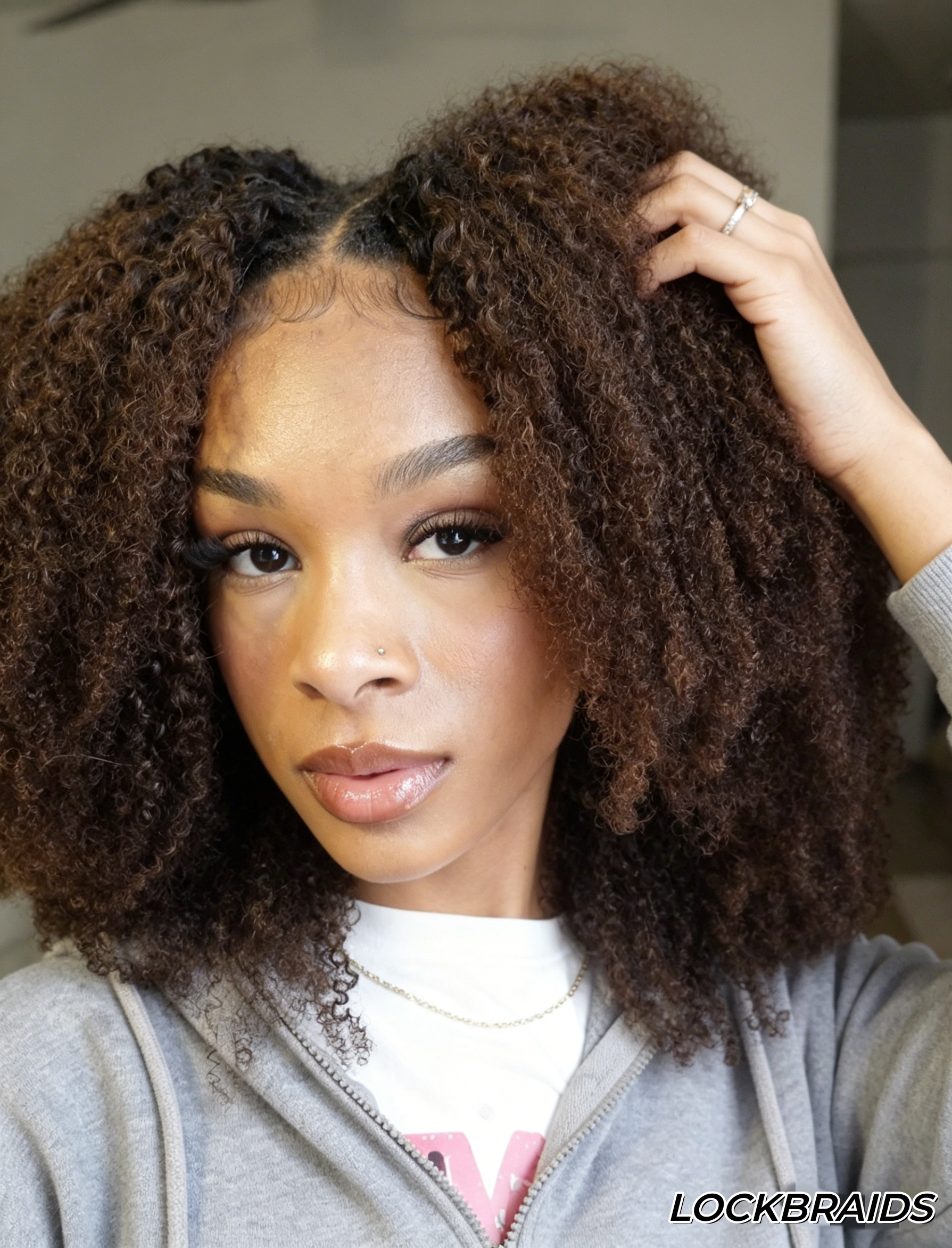 Lockbraids Knotless Pre-Separated Feather Crochet Hair Human Hair Kinky Curly T1B/4 Ombre Color With Dark Roots