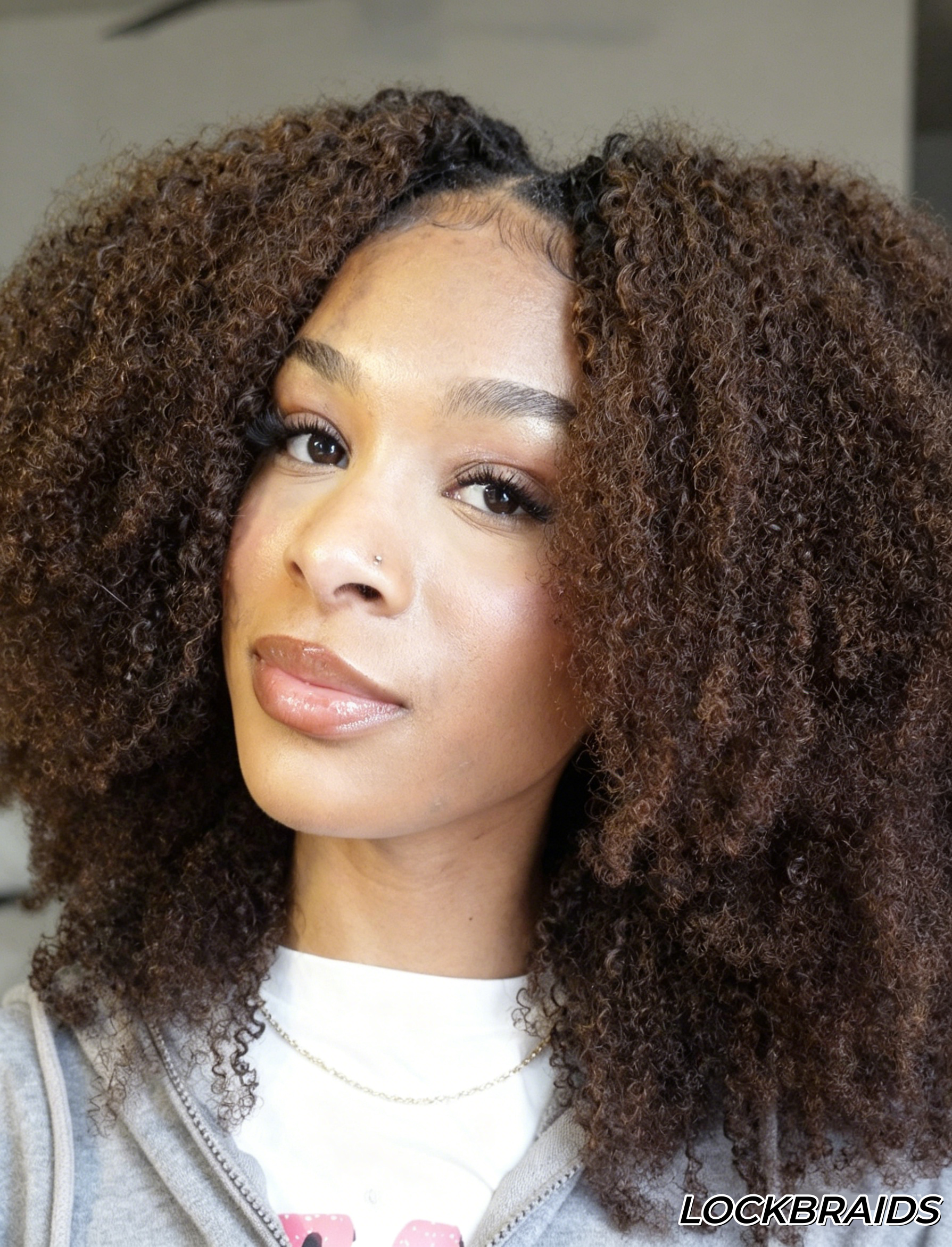 Lockbraids Knotless Pre-Separated Feather Crochet Hair Human Hair Kinky Curly T1B/4 Ombre Color With Dark Roots
