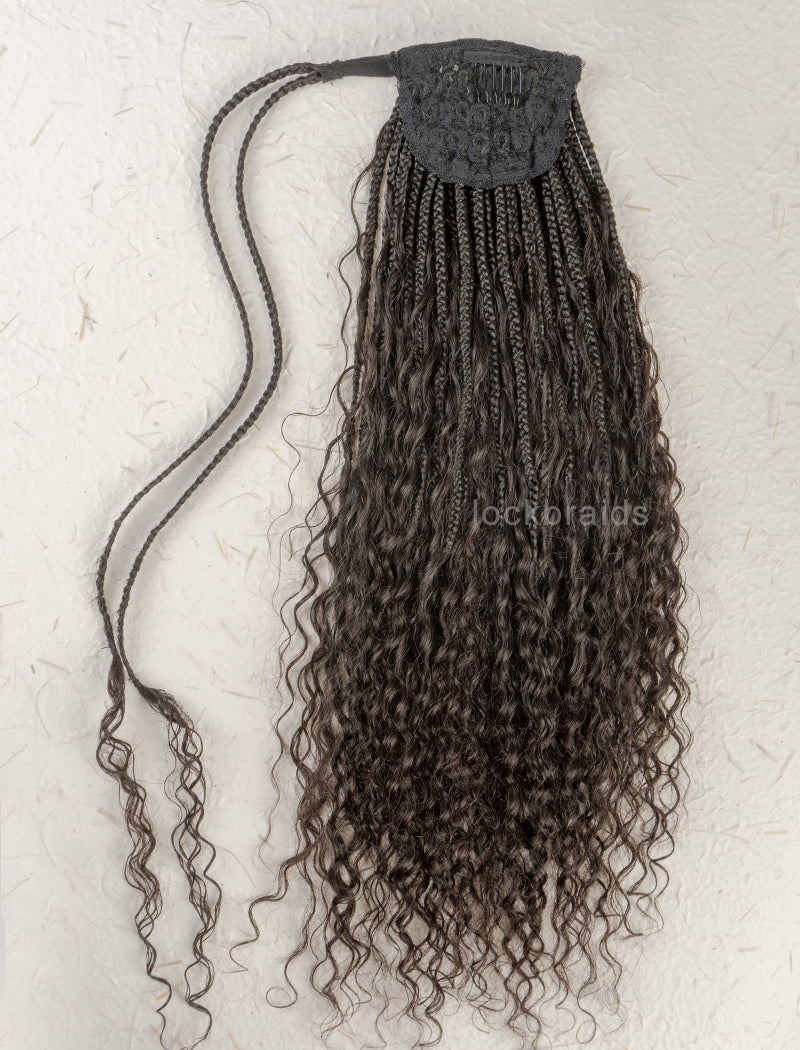 Boho Box Braids With Human Hair Deep Curls Magic Ponytail Hair Extensions Natural Black