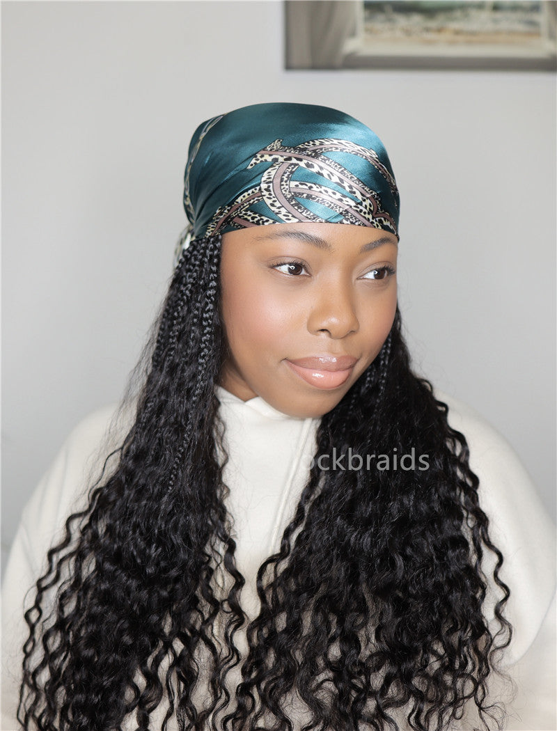 Crochet Boho Box Braids Band Wig Bohemian with Human Hair Curly Ends Braided Hair Extensions Natural Black