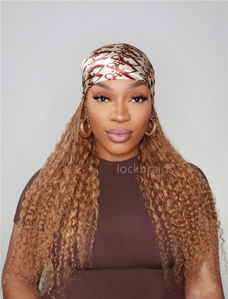 Crochet Boho Box Braids Band Wig Bohemian with Human Hair Curly Ends Braided Hair Extensions Color #27