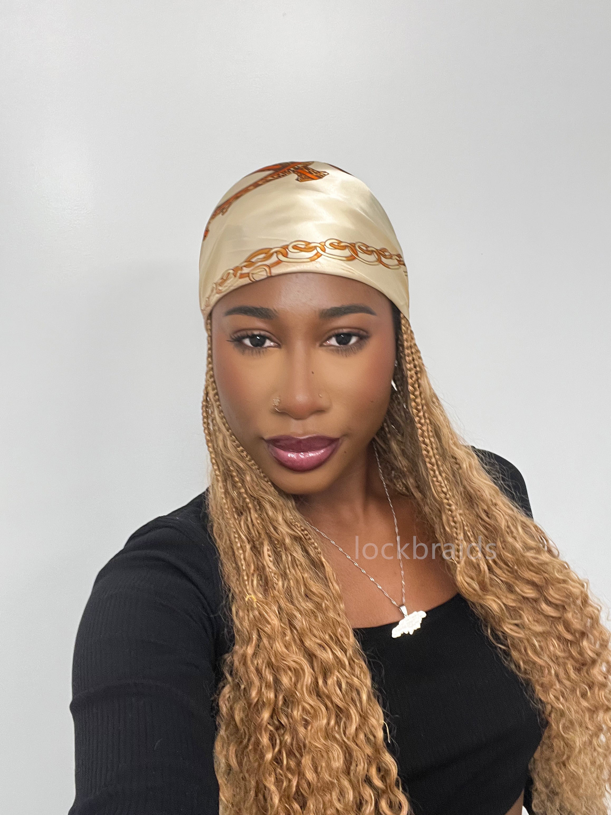 Crochet Boho Box Braids Band Wig Bohemian with Human Hair Curly Ends Braided Hair Extensions Color #27