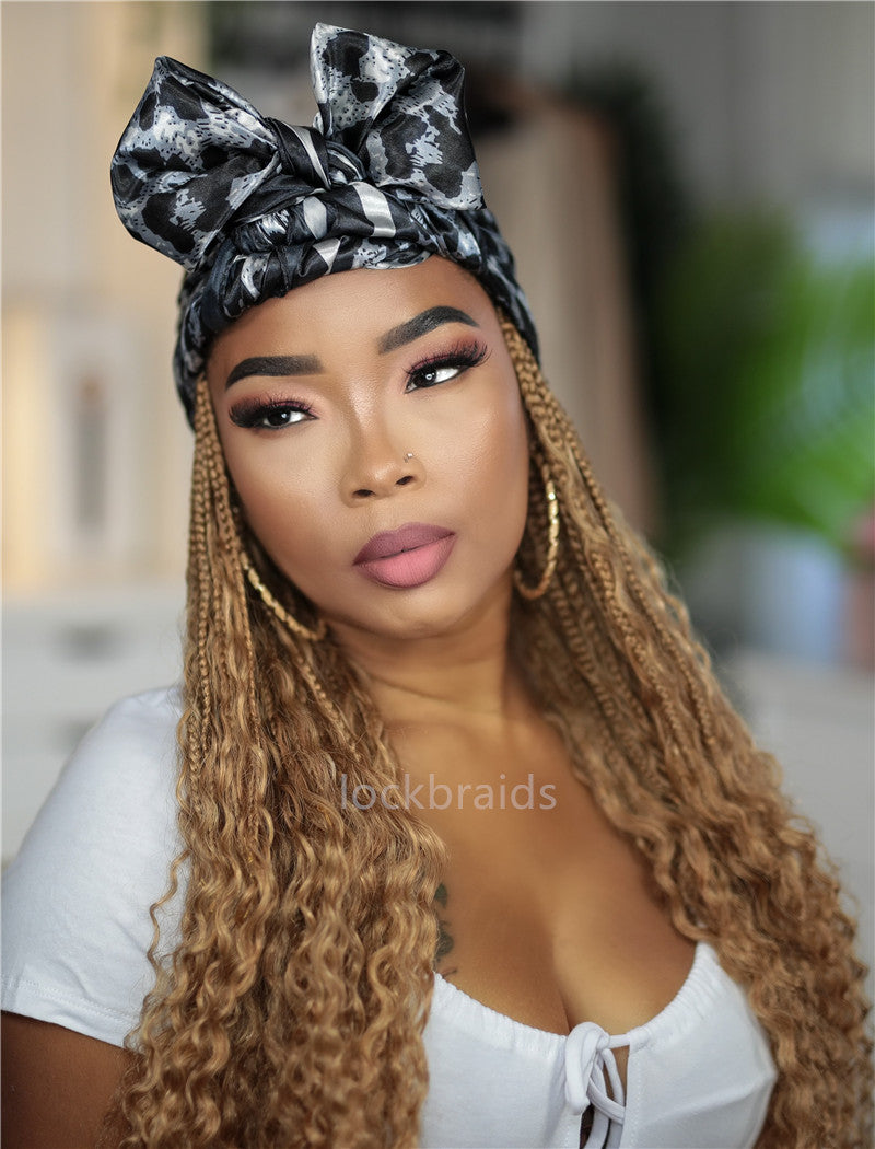 Crochet Boho Box Braids Band Wig Bohemian with Human Hair Curly Ends Braided Hair Extensions Color #27