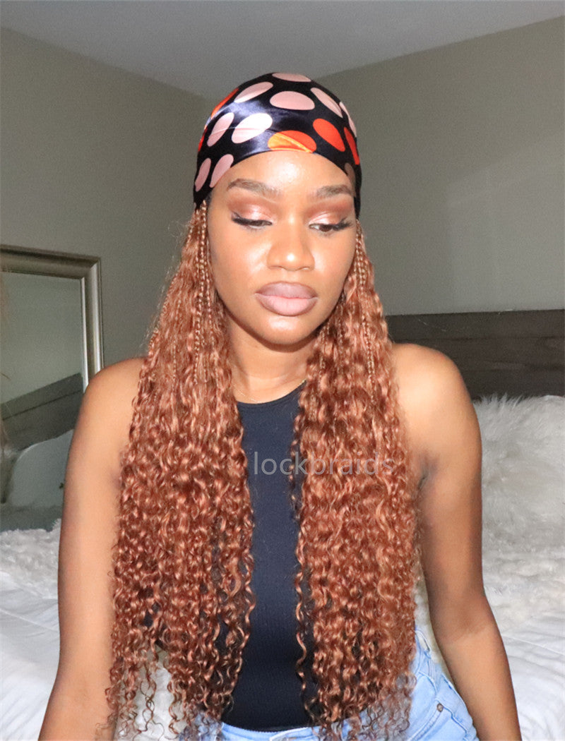 Crochet Boho Box Braids Band Wig Bohemian with Human Hair Curly Ends Braided Hair Extensions Color #30