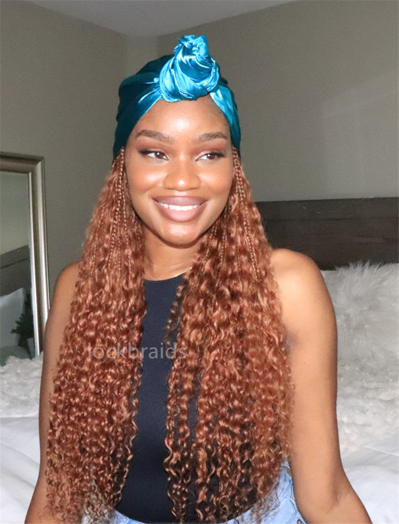 Crochet Boho Box Braids Band Wig Bohemian with Human Hair Curly Ends Braided Hair Extensions Color #30