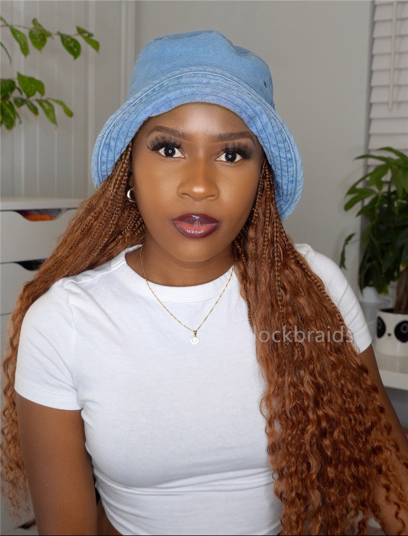 Crochet Boho Box Braids Band Wig Bohemian with Human Hair Curly Ends Braided Hair Extensions Color #30