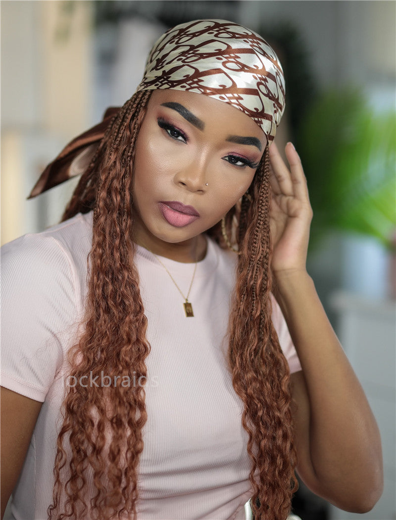 Crochet Boho Box Braids Band Wig Bohemian with Human Hair Curly Ends Braided Hair Extensions Color #30