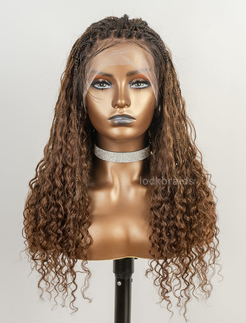 Human Hair Full Lace Braided Wig Glueless Small Boho Knotless Braids With Baby Hair Color #1BT#4