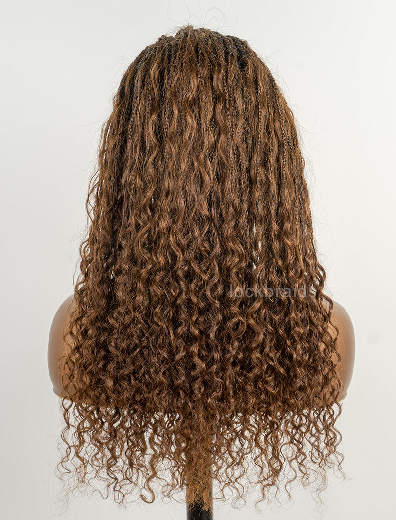 Human Hair Full Lace Braided Wig Glueless Small Boho Knotless Braids With Baby Hair Color #1BT#4