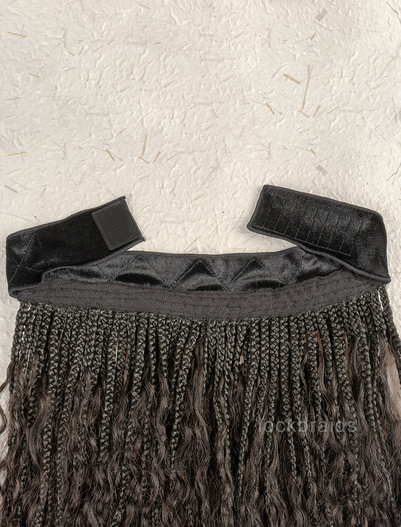 Crochet Boho Box Braids Band Wig Bohemian with Human Hair Curly Ends Braided Hair Extensions Natural Black