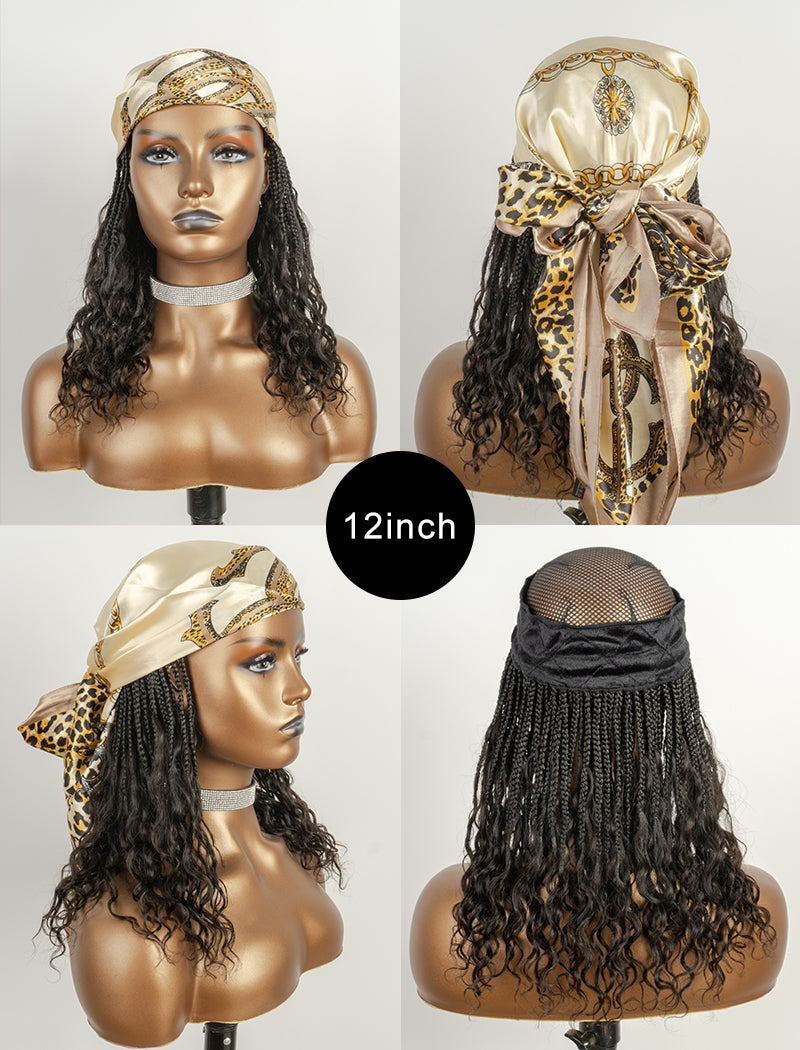 Crochet Boho Box Braids Band Wig Bohemian with Human Hair Curly Ends Braided Hair Extensions Natural Black