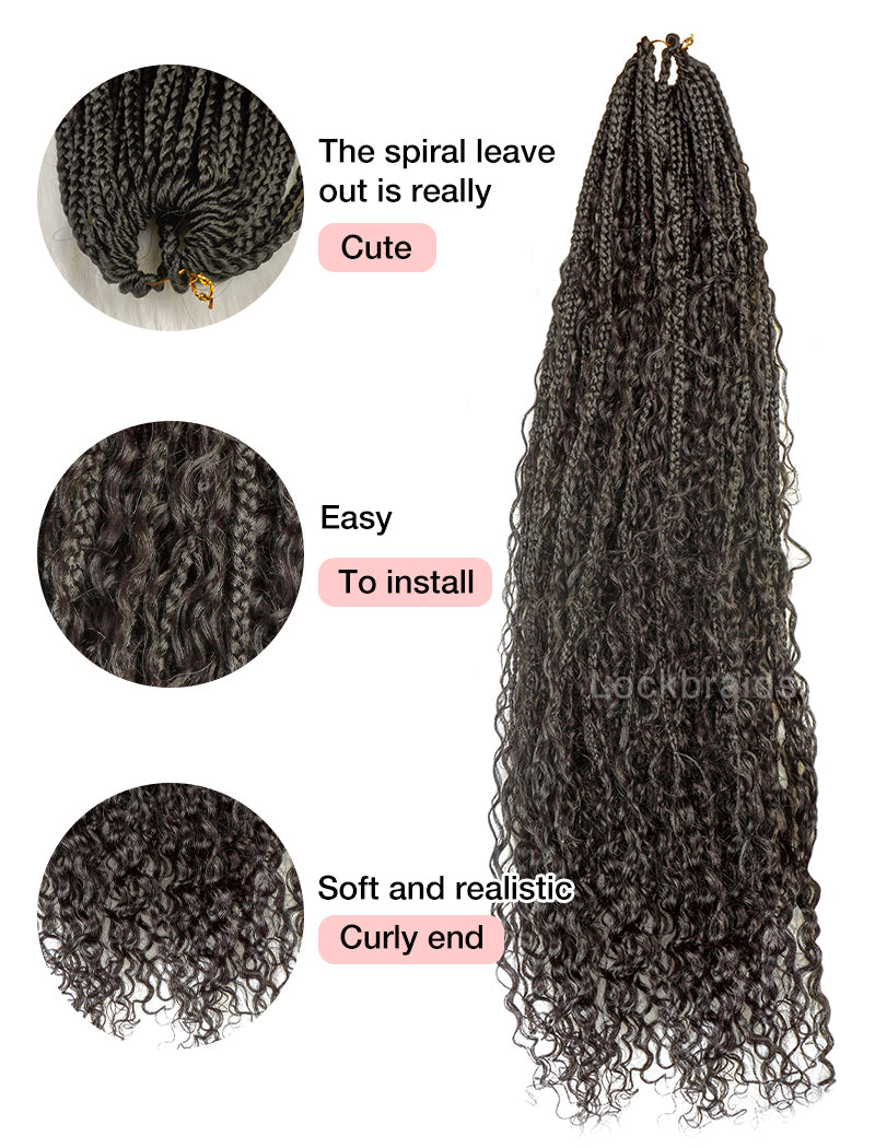 Crochet Boho Box Braids With Human Hair Deep Curls Bulk Hair Extensions Color Natural Black