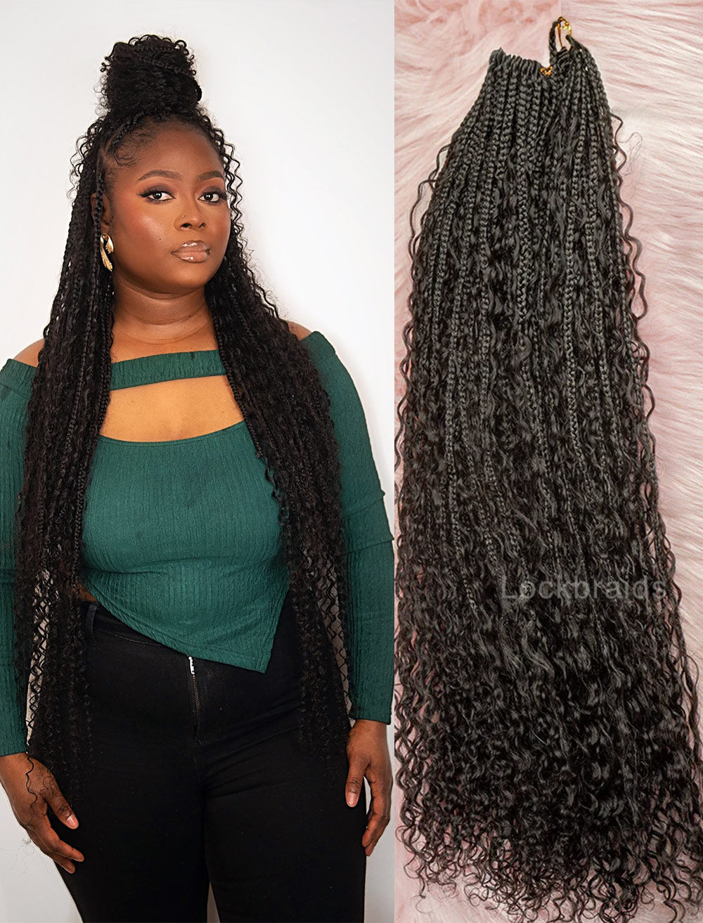 Crochet Boho Box Braids With Human Hair Deep Curls Bulk Hair Extensions Color Natural Black