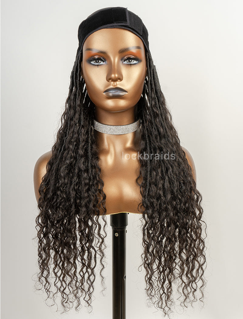 Crochet Boho Lock Braids Band Wig with Human Hair Deep Curls  Hair Extensions Natural Black