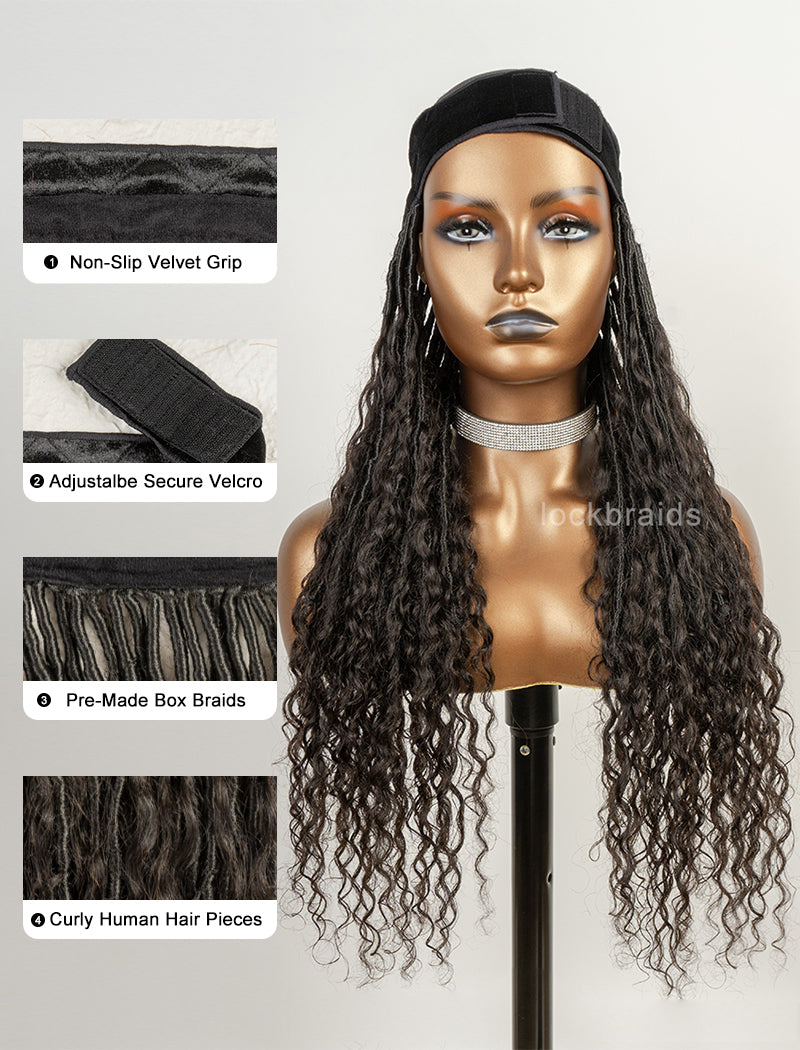 Crochet Boho Lock Braids Band Wig with Human Hair Deep Curls  Hair Extensions Natural Black