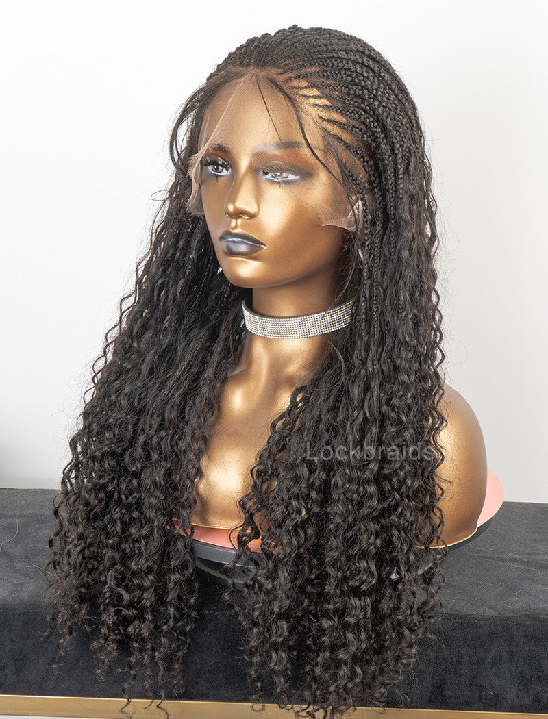 Cornrow Wig Fulani Braids Glueless Hand Tied Human Hair Full Lace Braided Wig