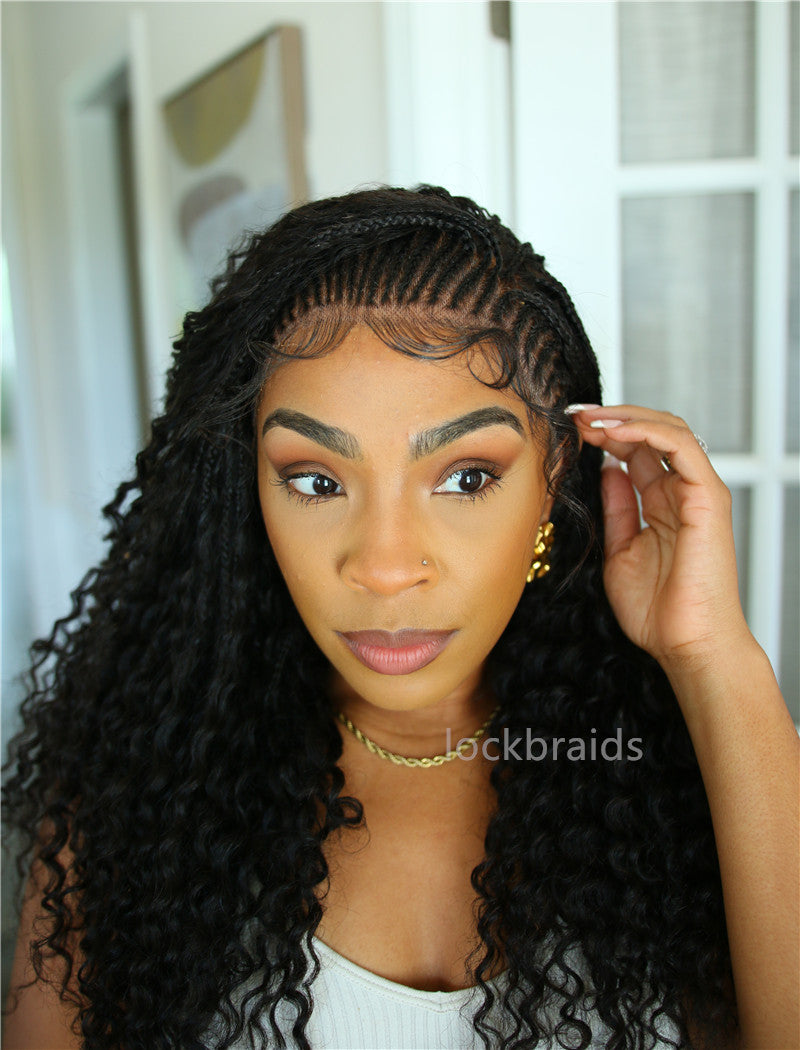 Cornrow Wig Fulani Braids Glueless Hand Tied Human Hair Full Lace Braided Wig