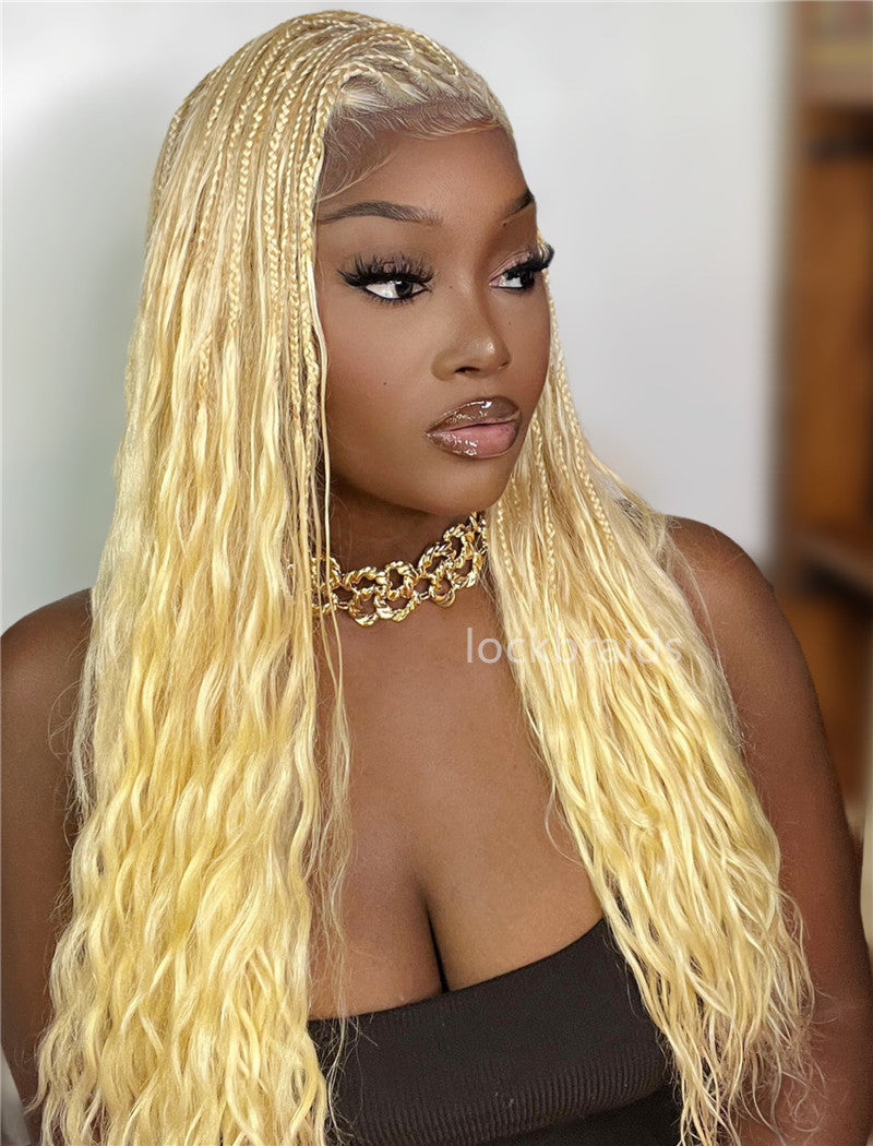 Human Hair Full Lace Braided Wig #613 Glueless Small Boho Knotless Braids With Baby Hair